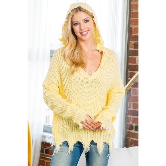 Yellow Tassel Detail Crochet Hooded Sweater M/L - Picture 2 of 8